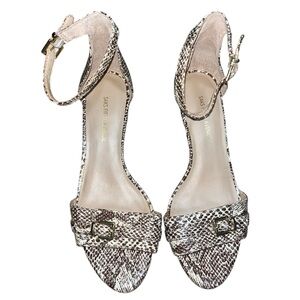Saks Fifth Ave Charlee Snake Embossed Leather Wedge Sandals Cream/Brown Size 5.5